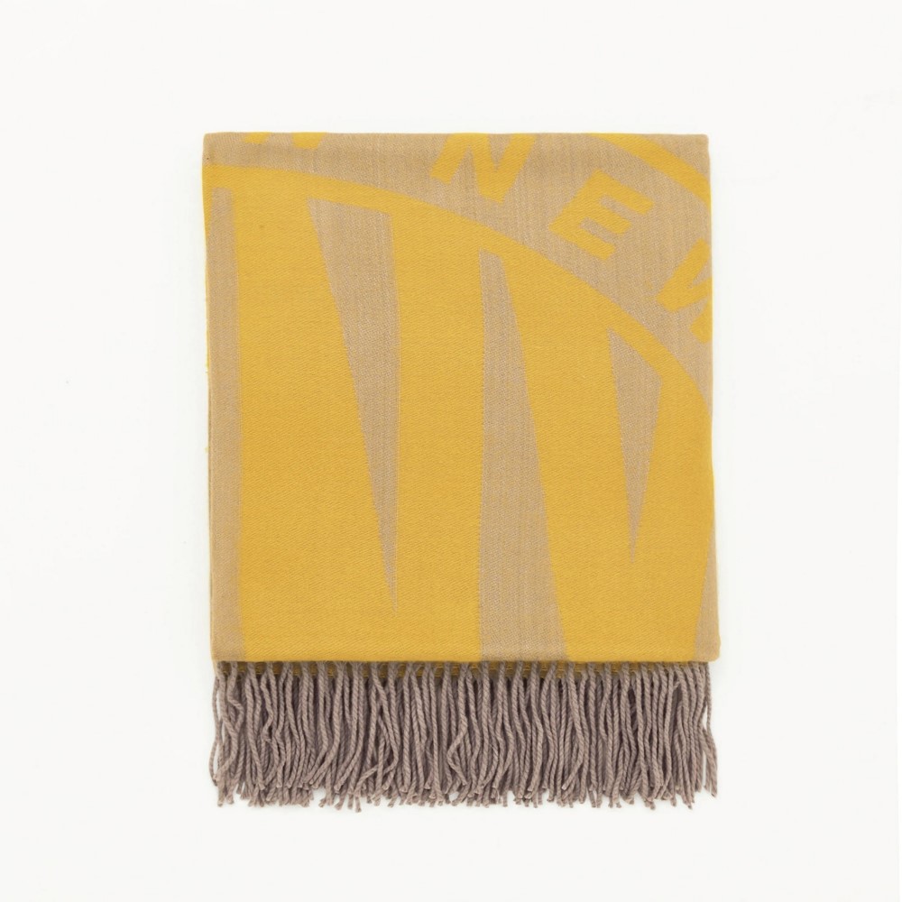 Token Logo Woven Jacquard Fringed Throw by DKNY in Grey